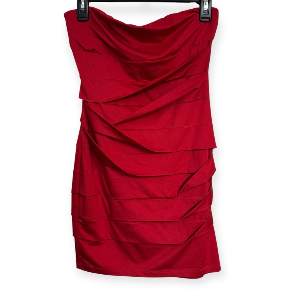 Nikibiki Red Strapless Ruched Bodycon Dress
